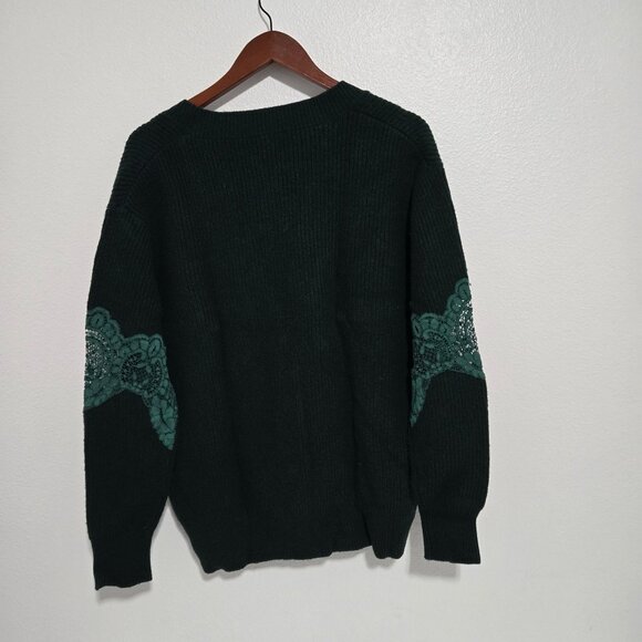 SANDRO Floral-lace trimmed wool-blend cardigan in Green - Size 1 (US SMALL) - Picture 7 of 13